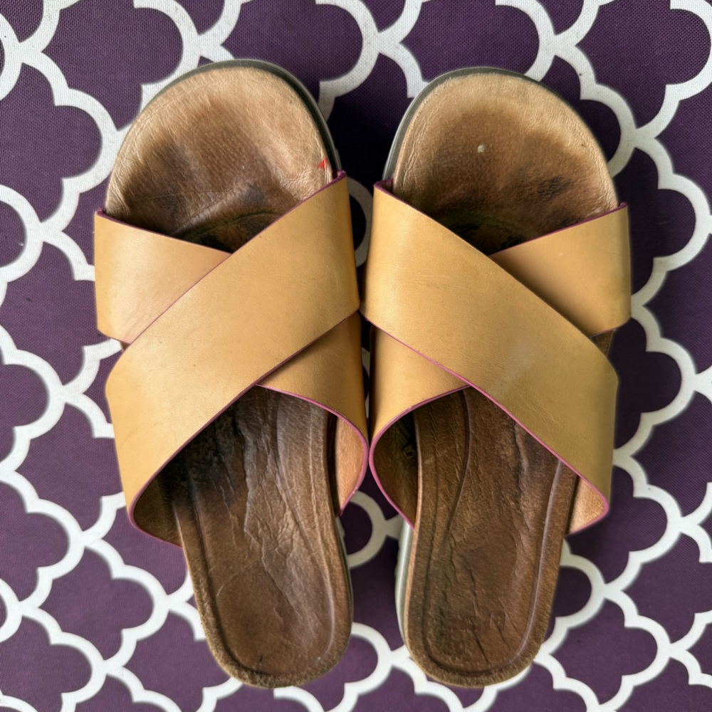 UGG women’s tan leather slide sandals